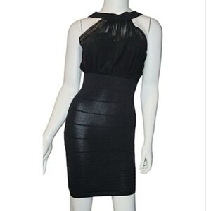 Forever 21 Black Halter Mesh Top Bandage Bodycon Mini Dress Size S